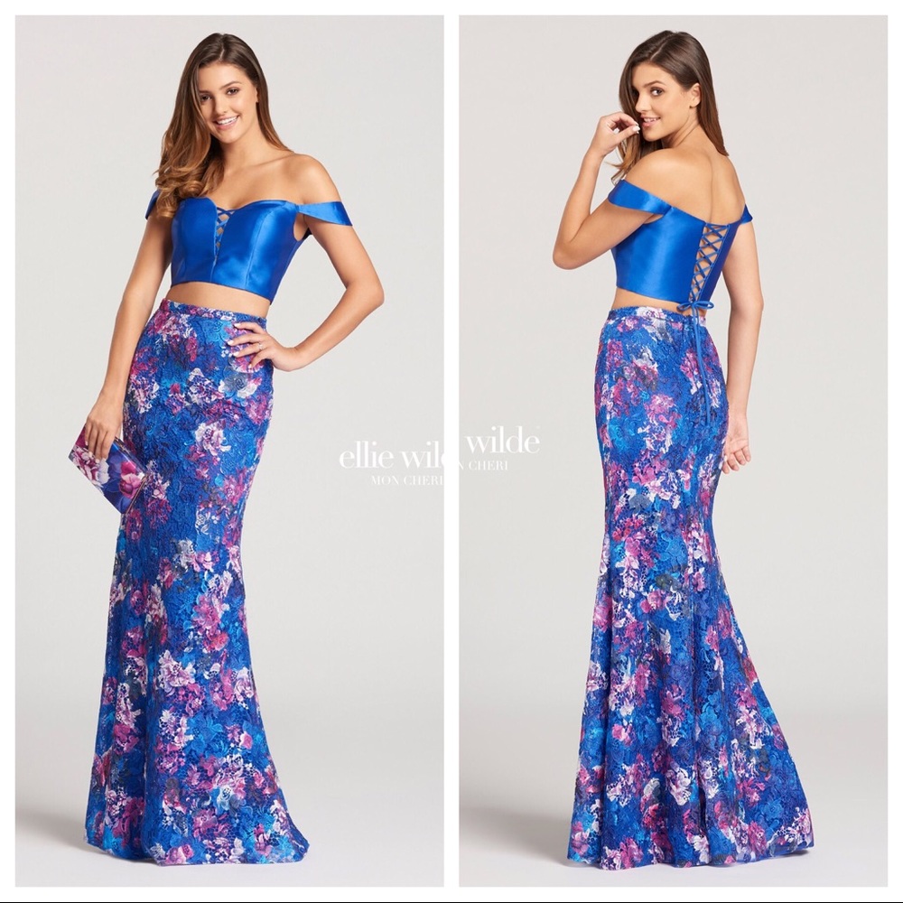 Two 2 piece Ellie Wilde corset gown floral
